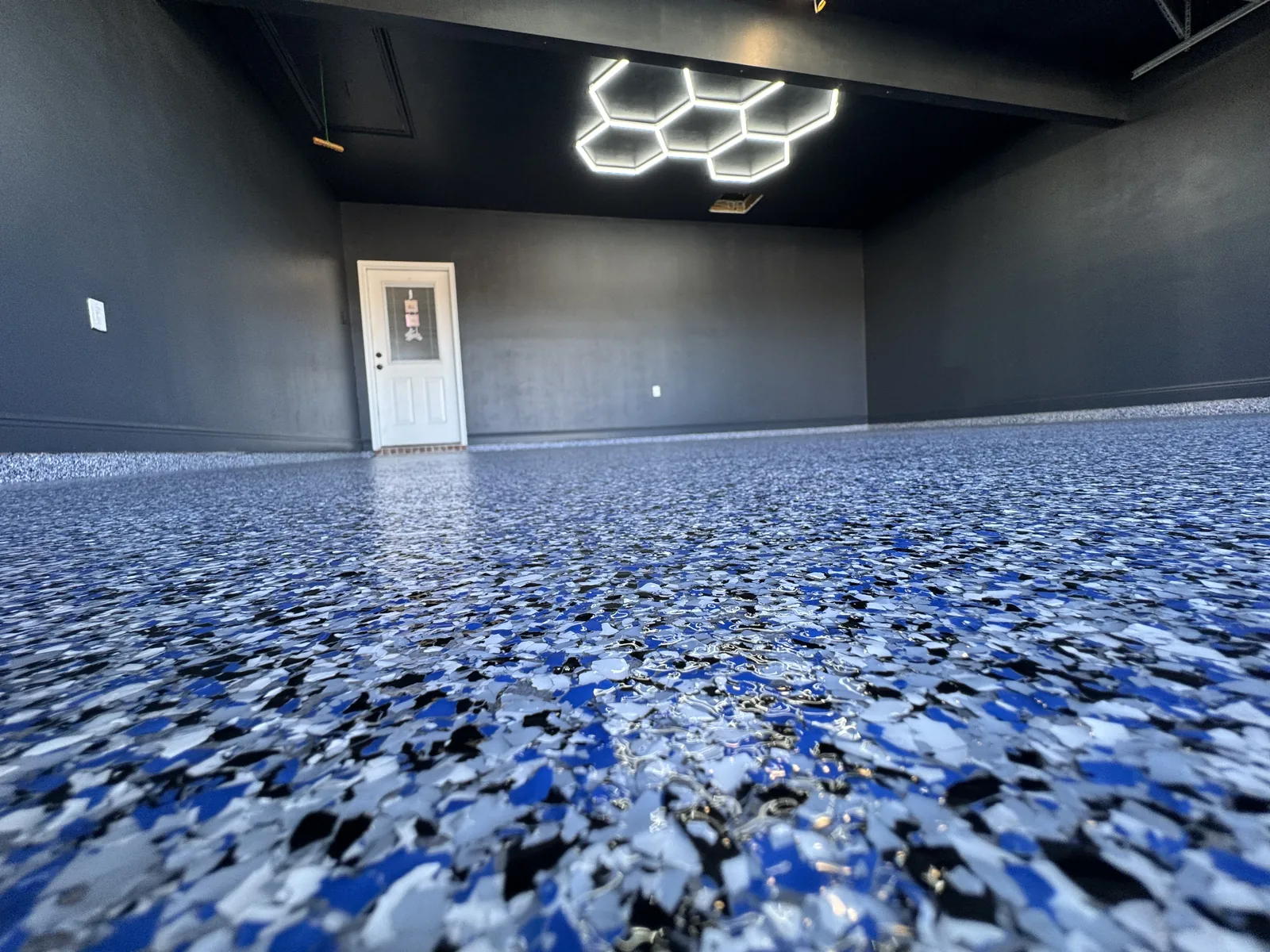 Blue flake garage floor coating